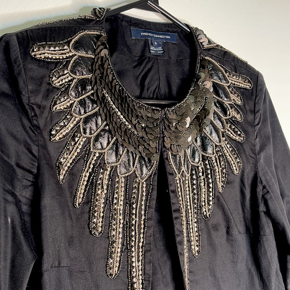 French Connection Black Cropped Embellished Bolero Jacket - Picture 2 of 3